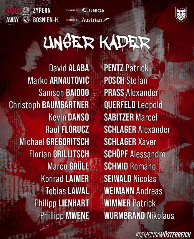 开云体育下载网页版-奥地利大名单:阿拉巴领衔,萨比策、莱默尔、阿瑙、丹索入选