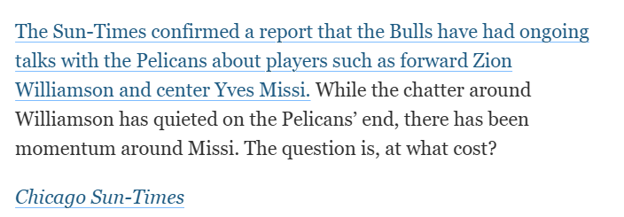 开云体育下载APP-公牛鹈鹕谈判交易锡安!中锋米西也在讨论范围内 武切怀特成筹码