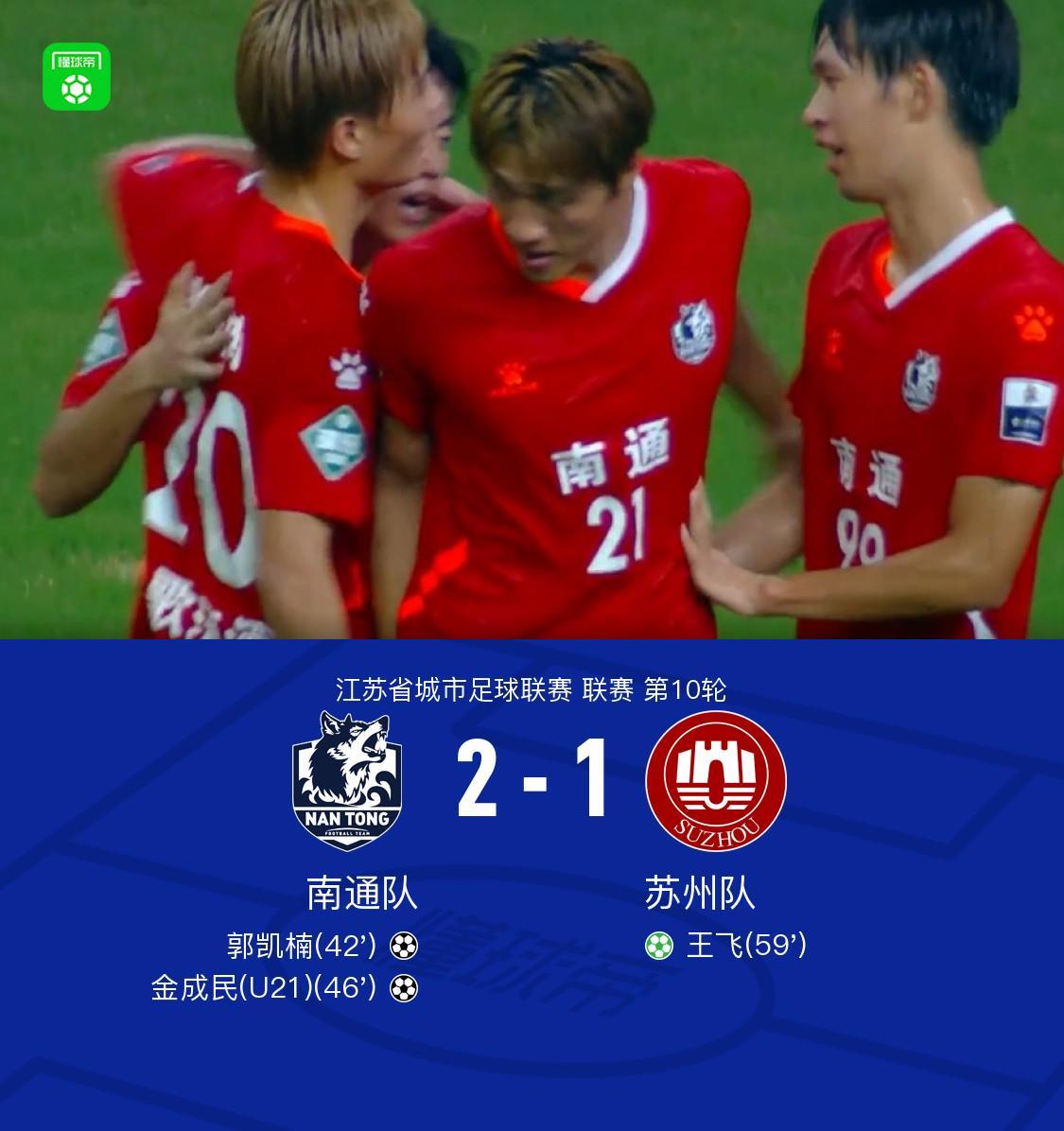 开云体育下载网页版-南通队2-1苏州队斩获9连胜，郭凯楠、金成民破门，纪振勇送礼